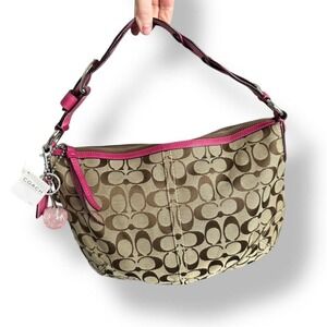 Y2k Coach Signature‎ Hobo Shoulder Bag Hot Pink Braided Leather Strap NEW